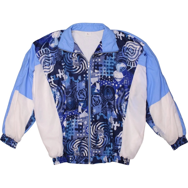 80s White and Blue Graphic Windbreaker