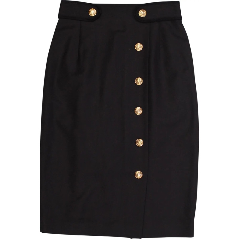80s 100% Wool Pencil Skirt with Golden Bayern Buttons