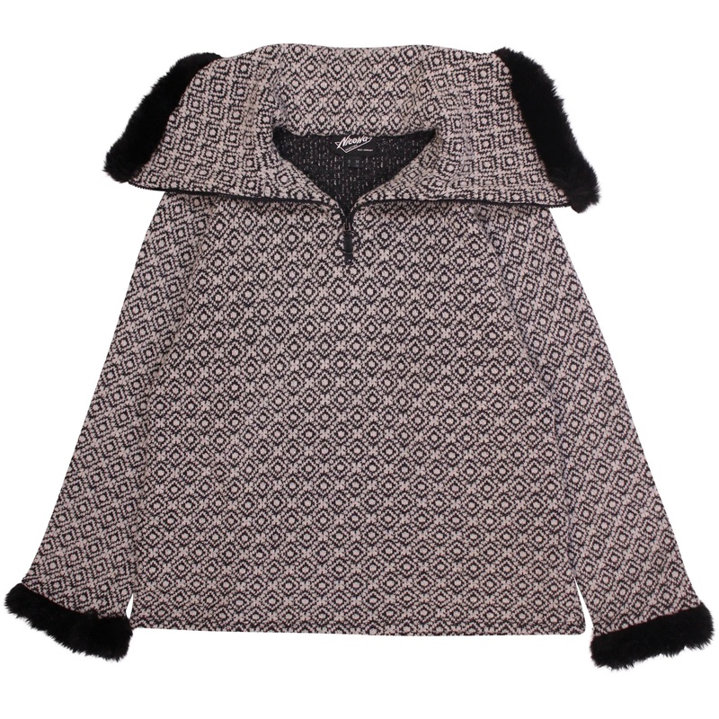80s Knitted Quarter Zip Jumper with Faux Fur Details