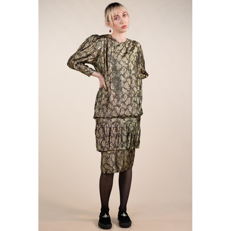 80s Gold Brocade Dress