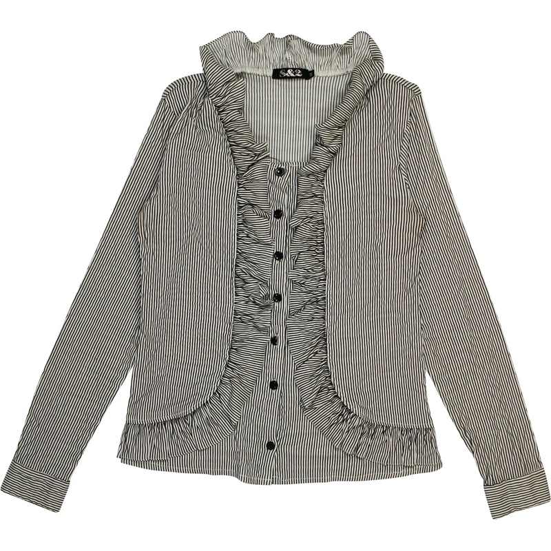 00s Pinstripe Ruffle Blouse