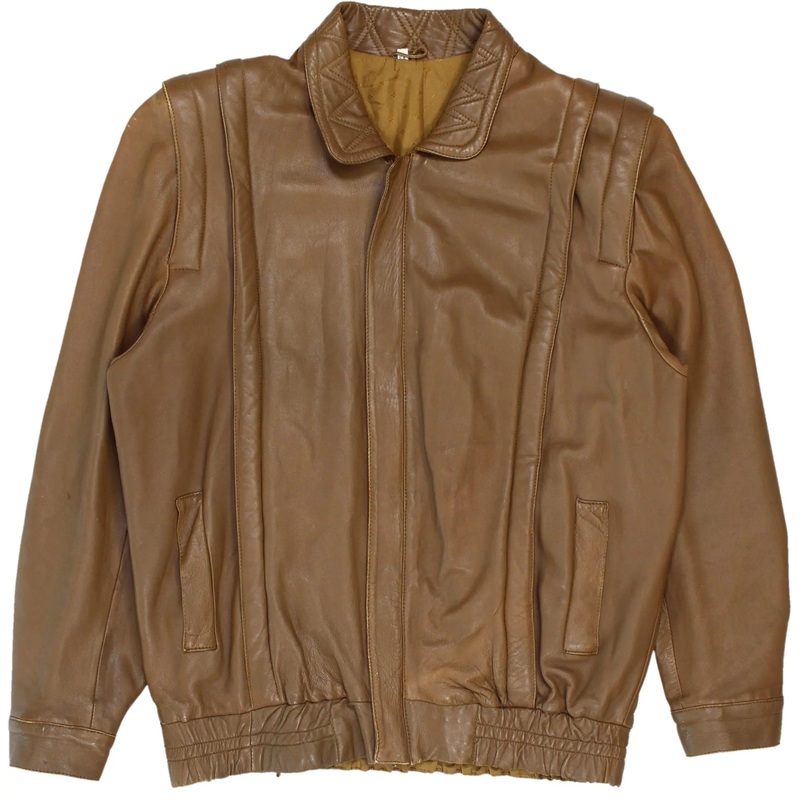 80s Brown Leather Jacket with Shoulder Pads