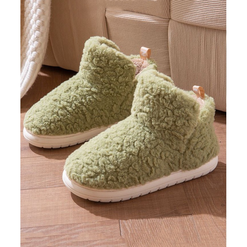 Casual Comfy Green Faux Fur Flat Shoes Fuzzy Wool Lined