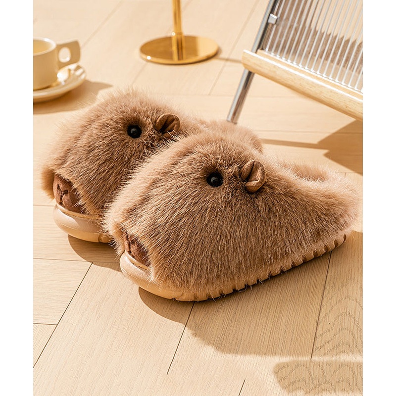 Cute Stylish Comfy Fuzzy Fur Slippers Shoes Brown
