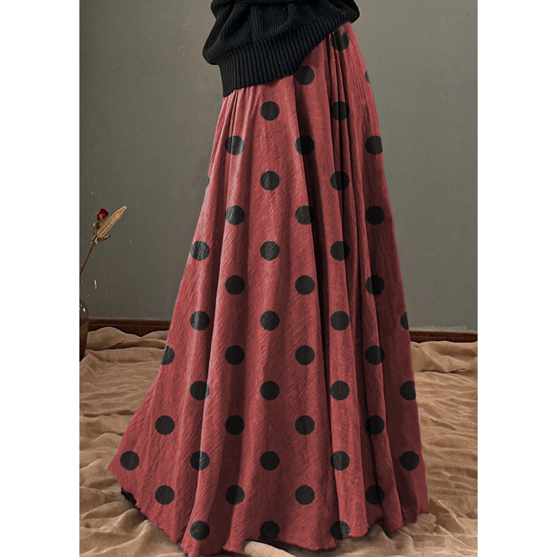 Unique Brown polka dots Elastic Waist Exra Large Hem Cotton Skirt Spring
