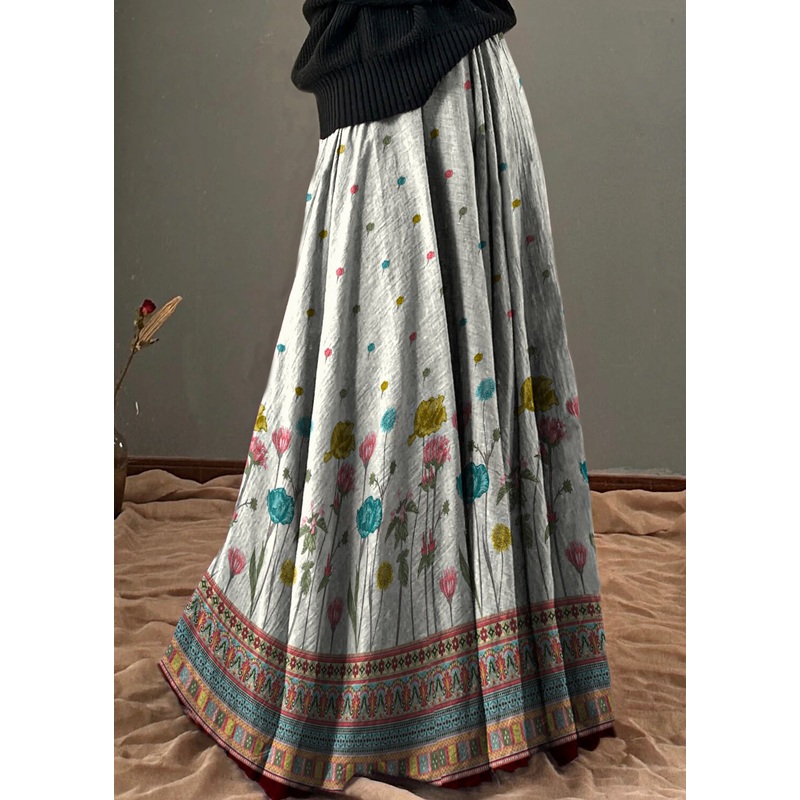 Unique White Geometry Elastic Waist Exra Large Hem Cotton Skirt Spring