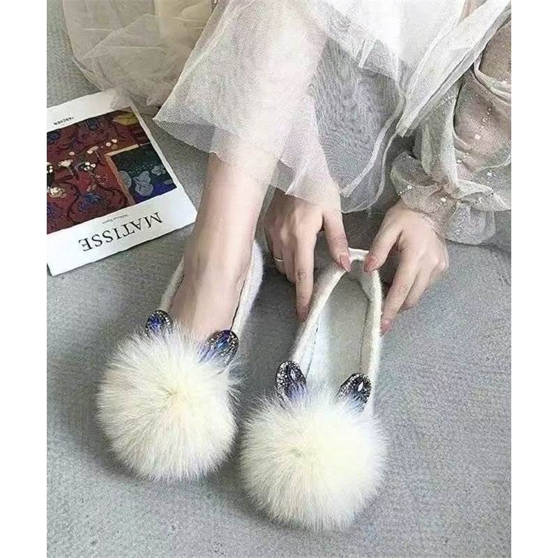 White Fuzzy Fur Chic Splicing Penny Loafers