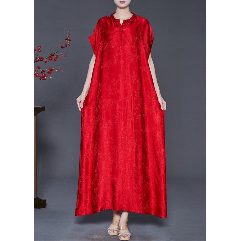 Beautiful Red Jacquard Silk Robe Dresses Oversized Summer