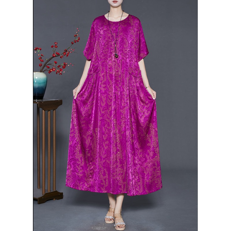 Classy Pitaya Oversized Print Silk Ankle Dress Summer