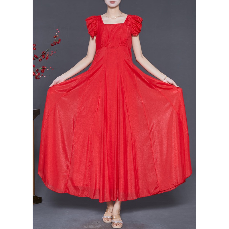 Fashion Red Exra Large Hem Chiffon Long Dress Butterfly Sleeve