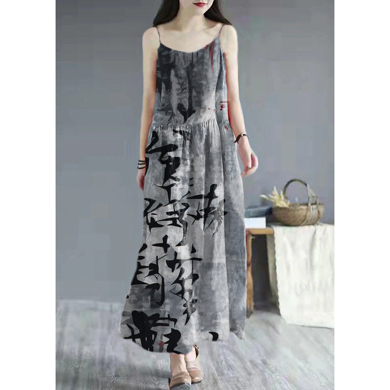 French Black Geometry print cotton clothes Spaghetti Strap Dresses summer Dresses