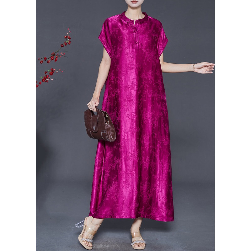 Italian Pitaya Oversized Jacquard Silk Long Dress Summer