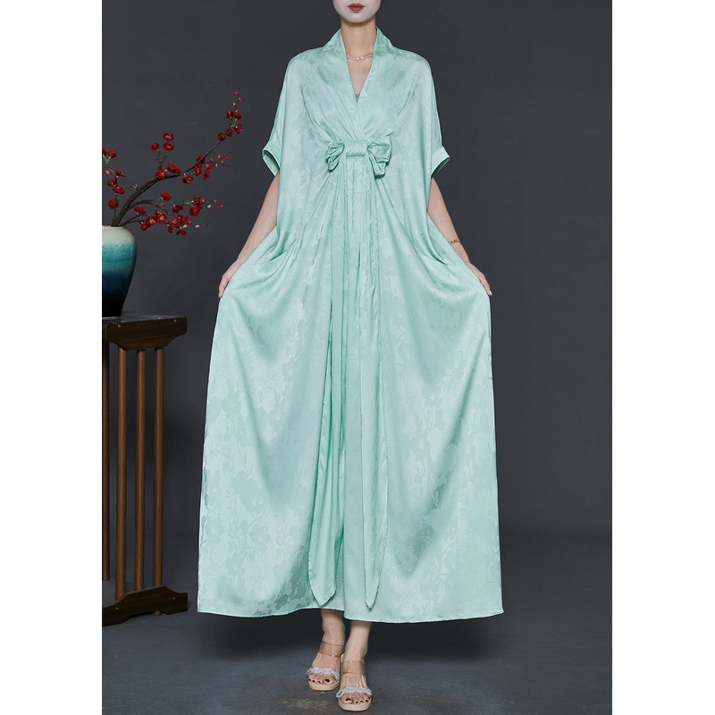 Organic Green Oversized Bow Silk Vacation Dresses Summer