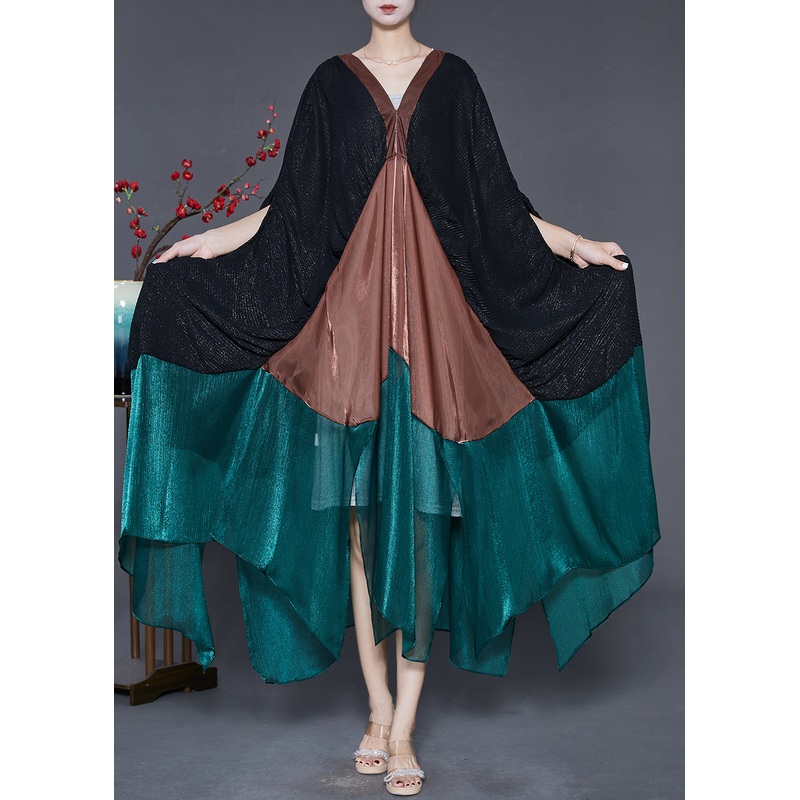 Original Design Black Oversized Patchwork Silk Dress Summer