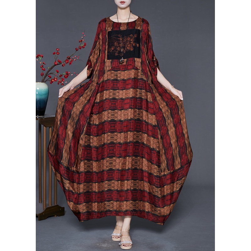 Plus Size Red Oversized Print Cotton Ankle Dress Spring