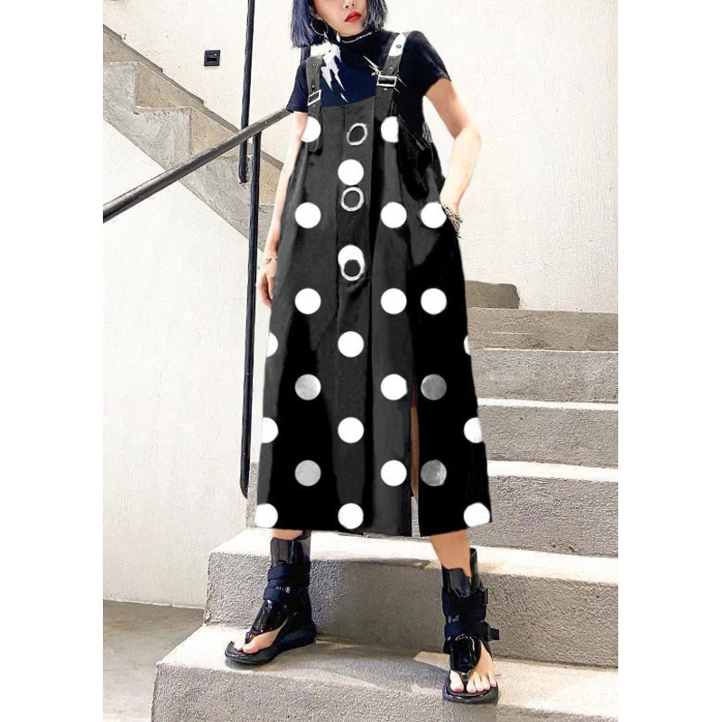 Unique Black polka dots cotton dresses asymmetric loose summer Dress