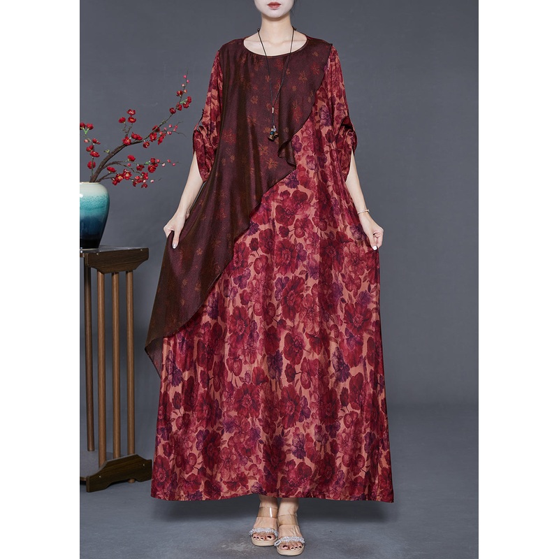 Unique Red Oversized Print Silk Maxi Dresses Spring