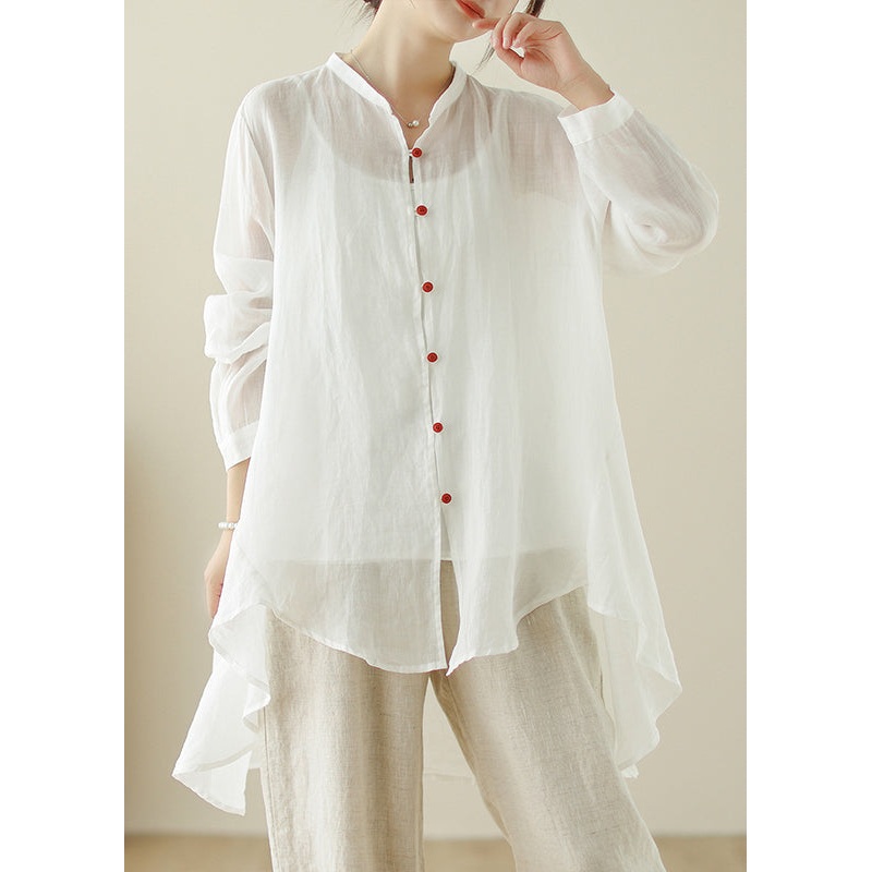 Simple White O Neck Low High Design Cotton Shirt Top Spring