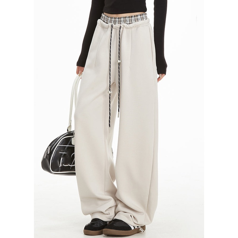 Apricot Drawstring Tie Waist Wide Leg Pants