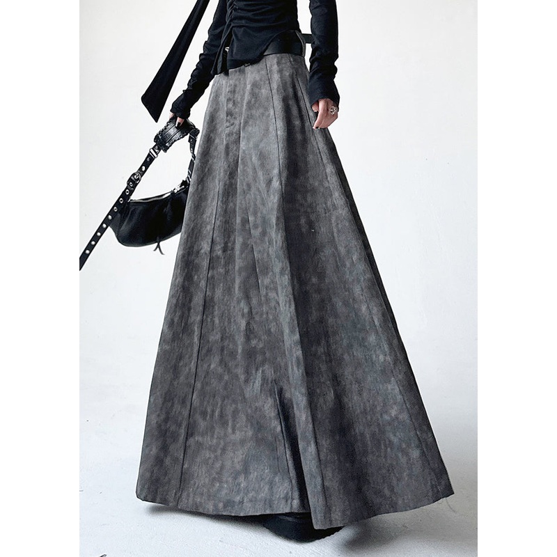 Handmade Grey Print High Waist A Line Skirt Spring
