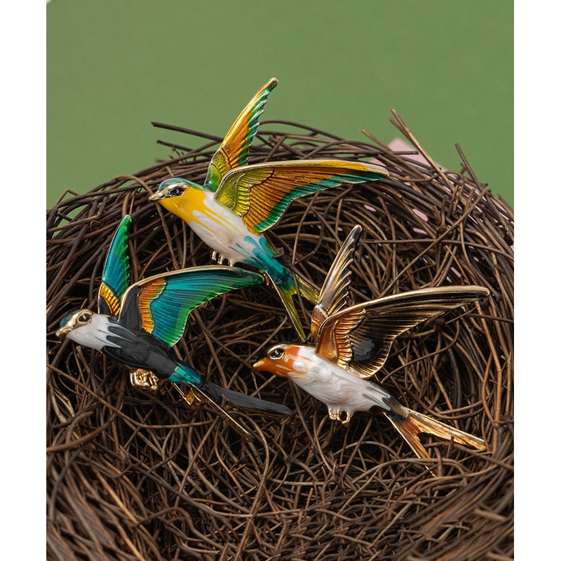 Boutique Orange Alloy Drip Glaze Young Swallow Brooch