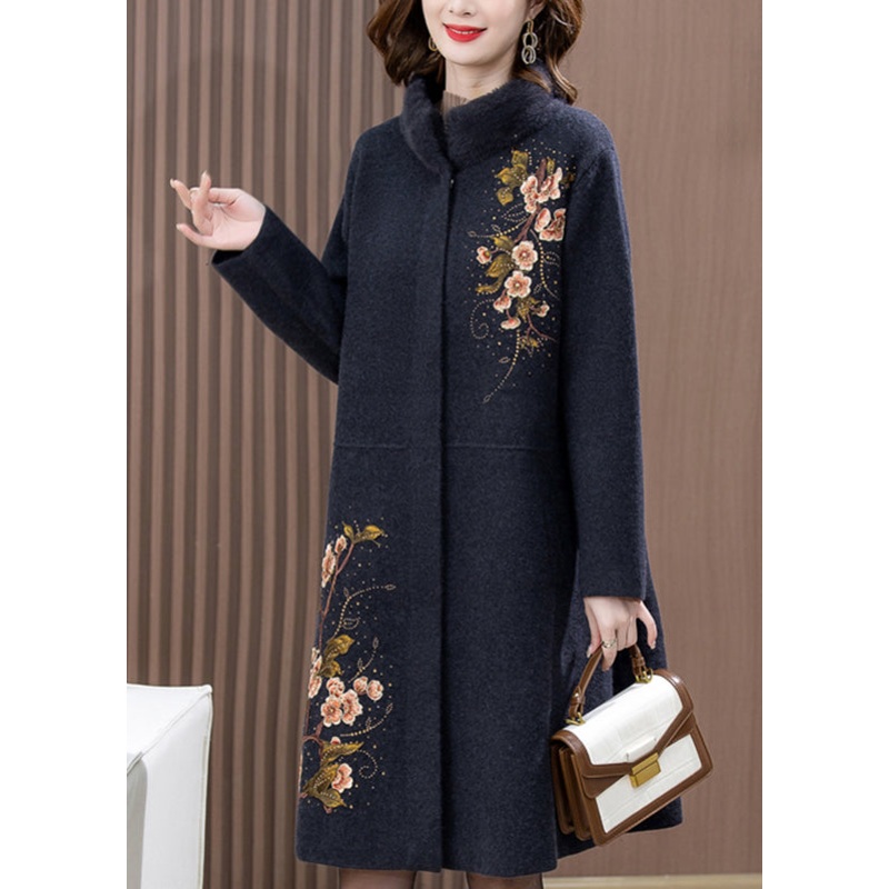Boutique Red Print Pockets Woolen Long Coats Spring