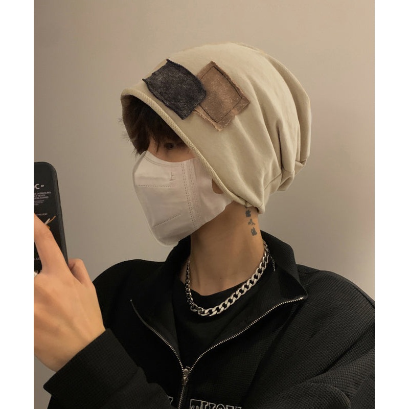 Chic Khaki Patch Cotton Men Bonnie Hat