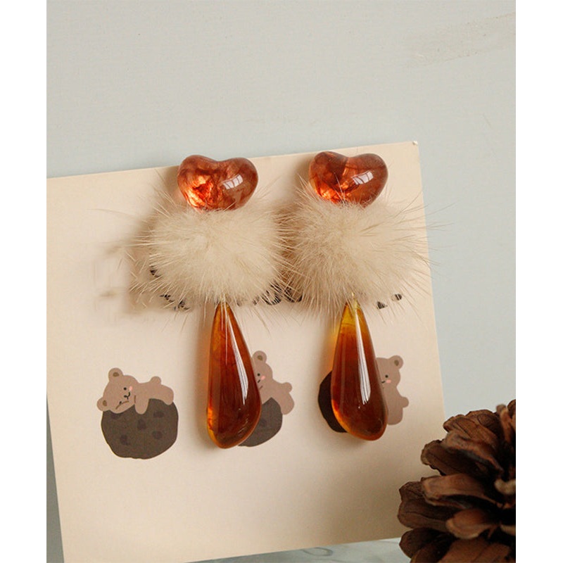 Chic Orange Plastics Resin Fuzzy Ball Decorated Drop Earrings