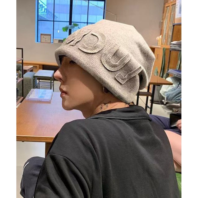 Fashion Beige Graphic Warm Fleece Knit Bonnie Hat
