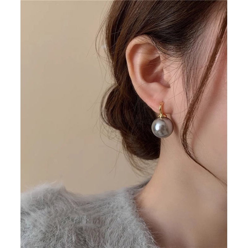 Fine Grey Copper Alloy Pearl Hoop Earrings