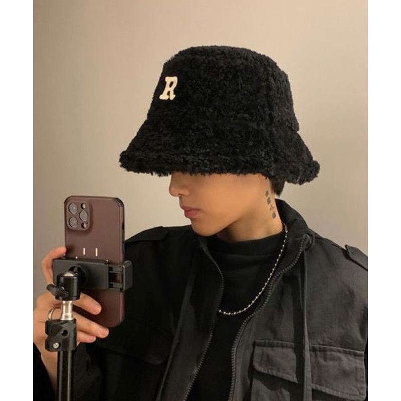 Men’s Korean Version Black Versatile Faux Fur Bucket Hat