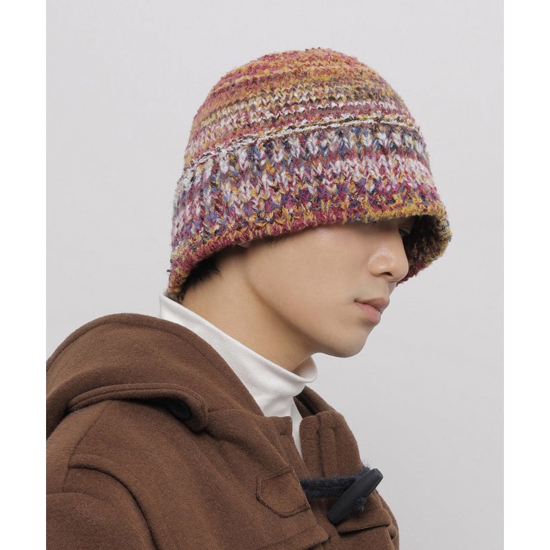 Original Design Red Brown Gradient Men Knit Bucket Hat