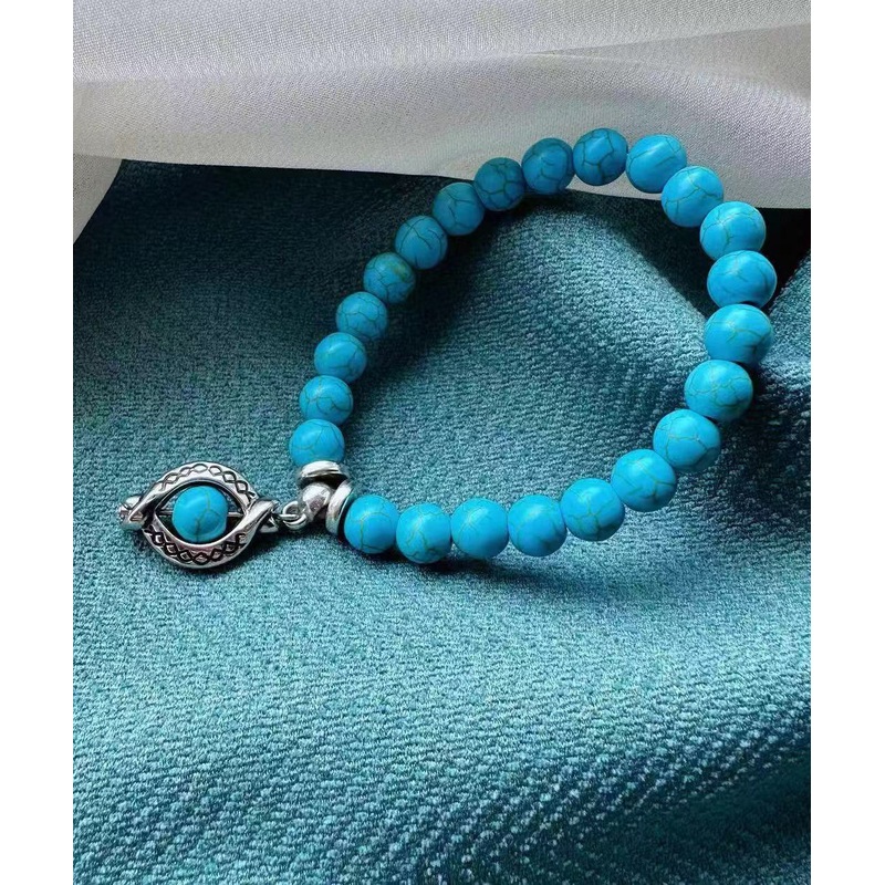 Simple Blue Stainless Steel Turquoise Charm Bracelet