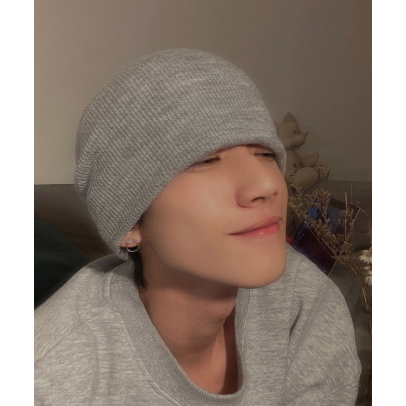 Simple Style Grey Cotton Knit Men Bonnie Hat