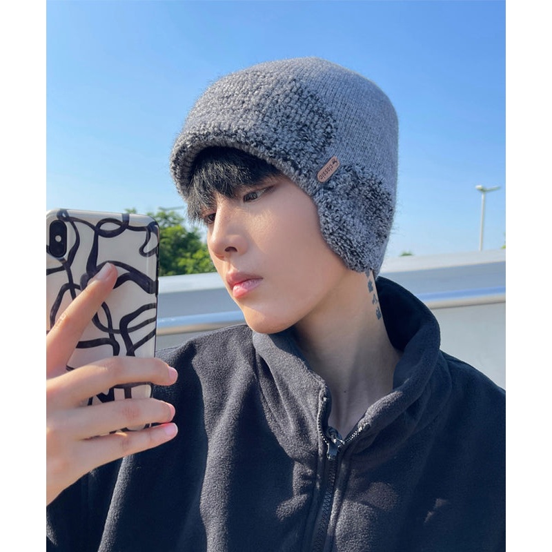 Stylish Grey Versatile Men Knit Bonnie Hat