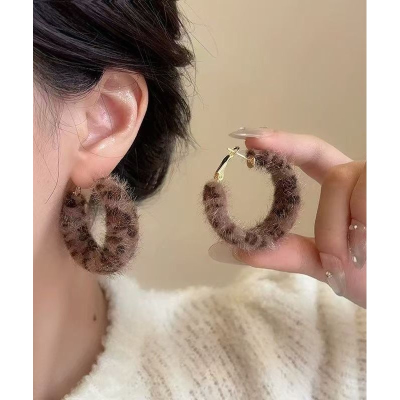 Unique Leopard Alloy Fuzzy Fur Fluffy Hoop Earrings