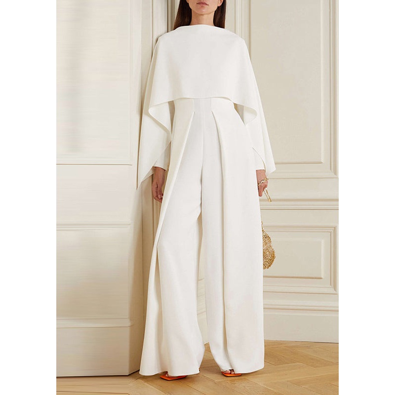 Fashion White Zippered Patchwork Cotton Jumpsuit Spring