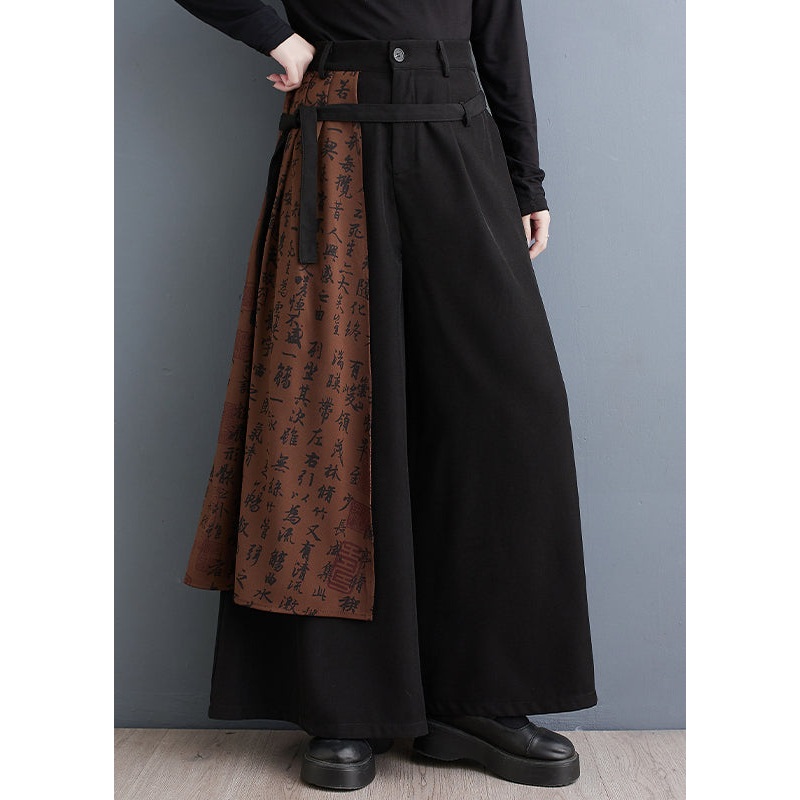 Art Black Asymmetrical Patchwork Cotton Wide Leg Pants Spring