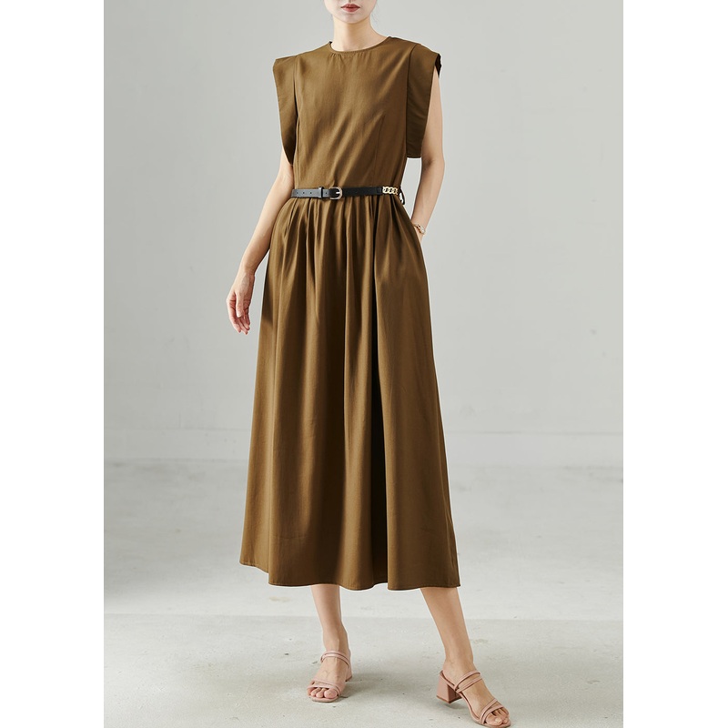 Art Brown Tunic Cotton Long Dresses Sleeveless