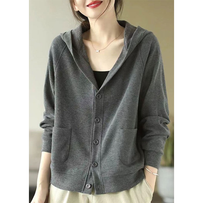 Bohemian Grey Hooded Cotton Coats Spring