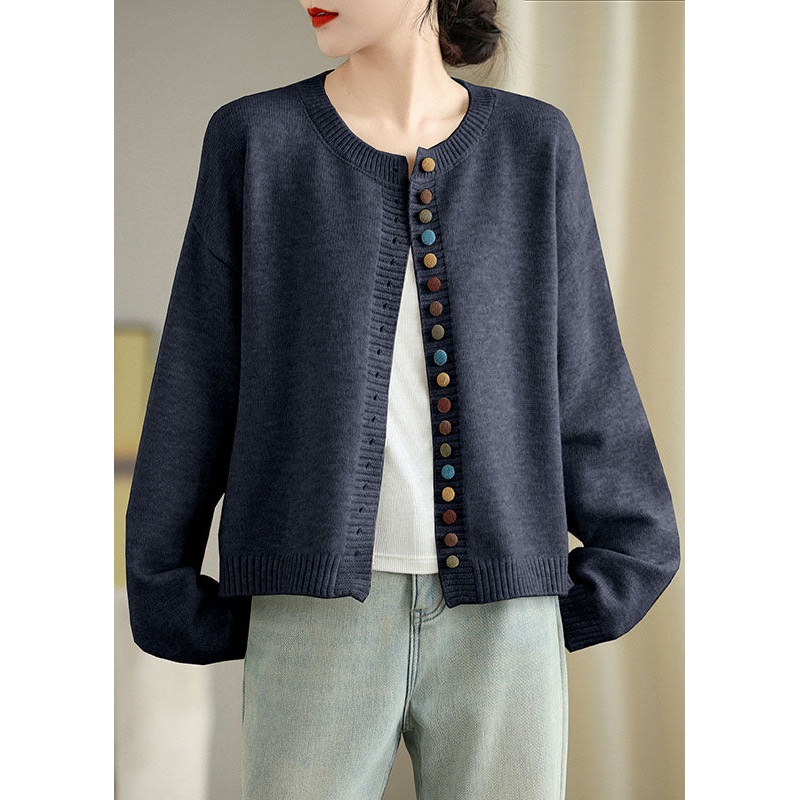 Boutique Dark Grey O Neck Button Knit Cardigans Spring