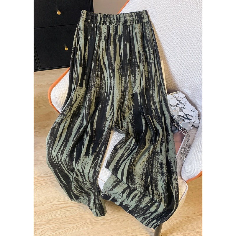 Tea Green Tie Dye Chiffon Wide Leg Pants Spring