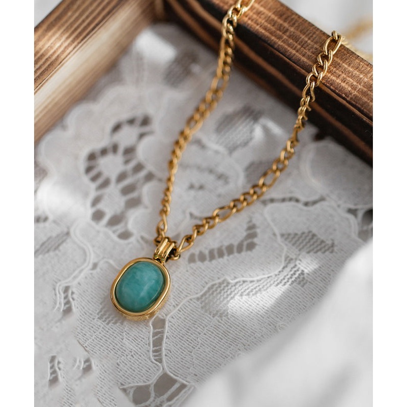 2025 New Gold Stainless Steel Overgild Gem Stone Pendant Necklace