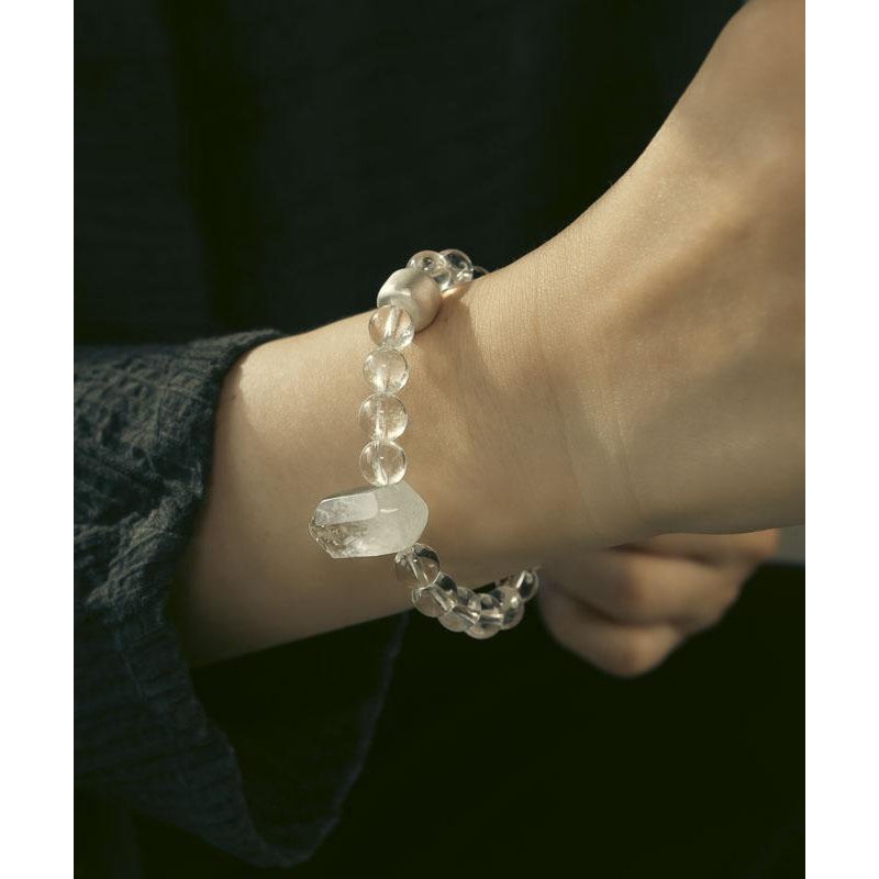 Brief White Weave Crystal Asymmetrical Gem Stone Charm Bracelet