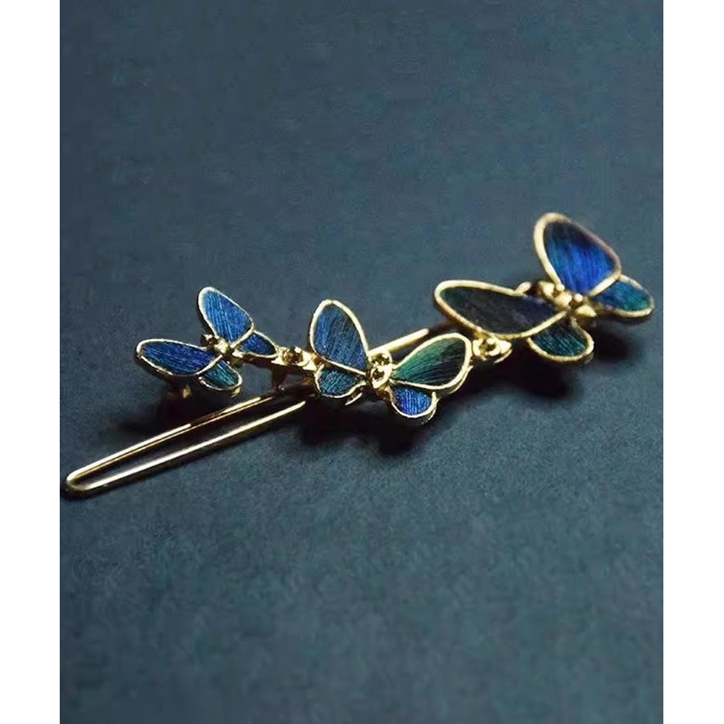 Chinese Style Blue Alloy Butterfly Hairpin