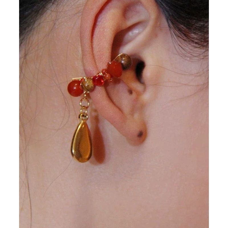 Chinese Style Gold Stainless Steel Overgild Water Drop Hoop Earrings