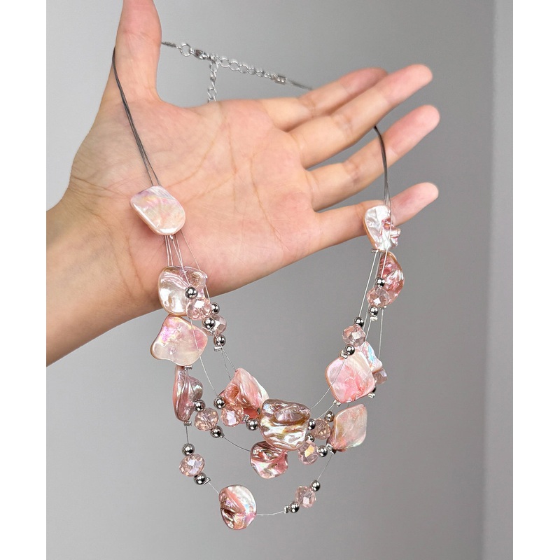 Cute Pink Alloy Shell Layered Pendant Necklace