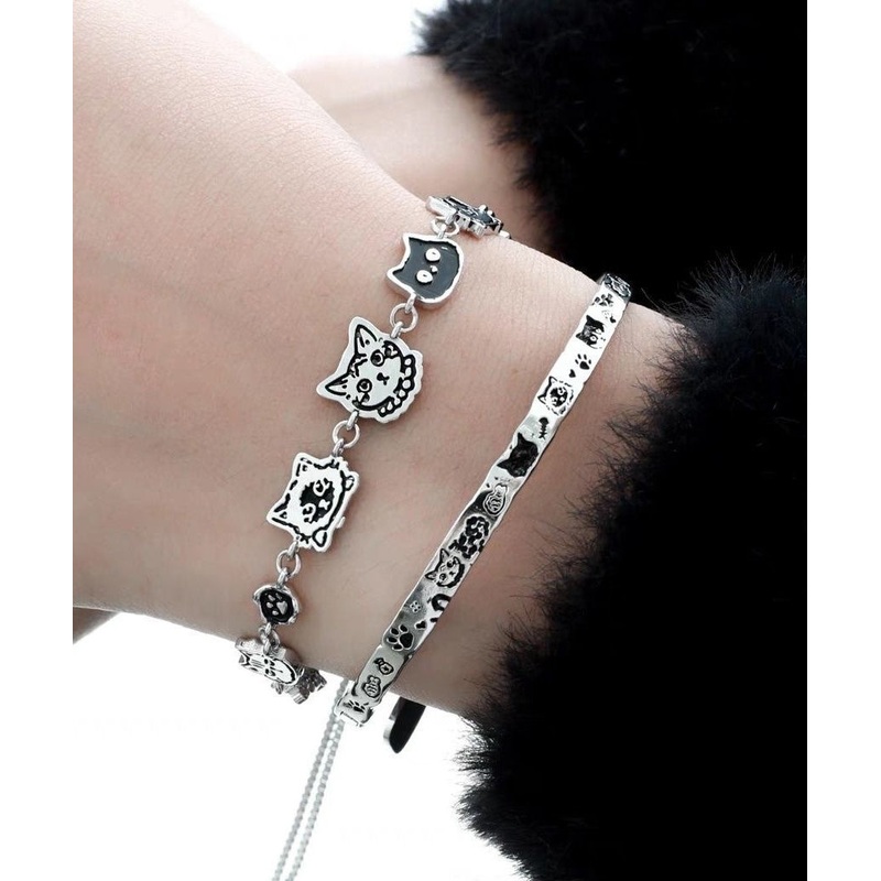 Original Silk Copper Graffiti Little Cats Charm Bracelet Two-Piece Set
