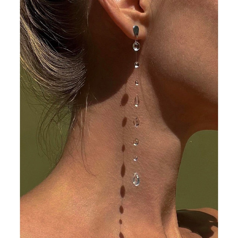 Skinny Nude Alloy Suspended Dewdrop Water Drop Tassel Stud Earrings