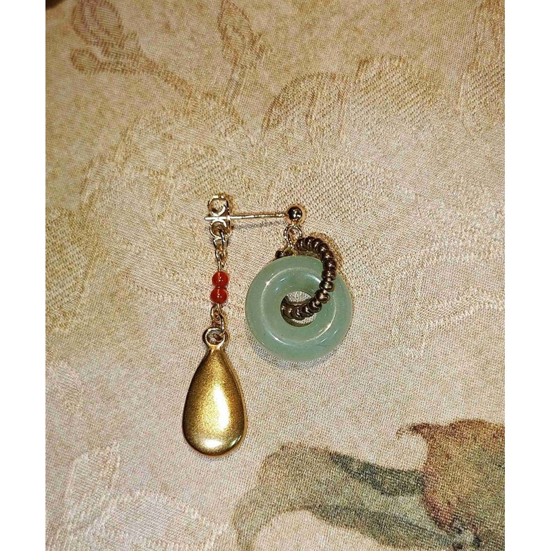 Vintage Gold Stainless Steel Overgild Jade Water Drop Drop Earrings